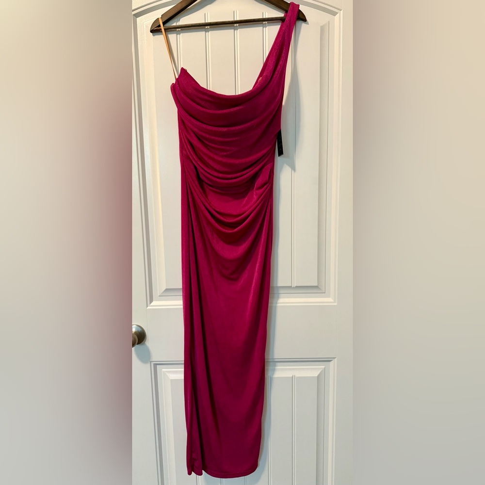 JLUXLABEL One Shoulder Dress in Pink and Brown